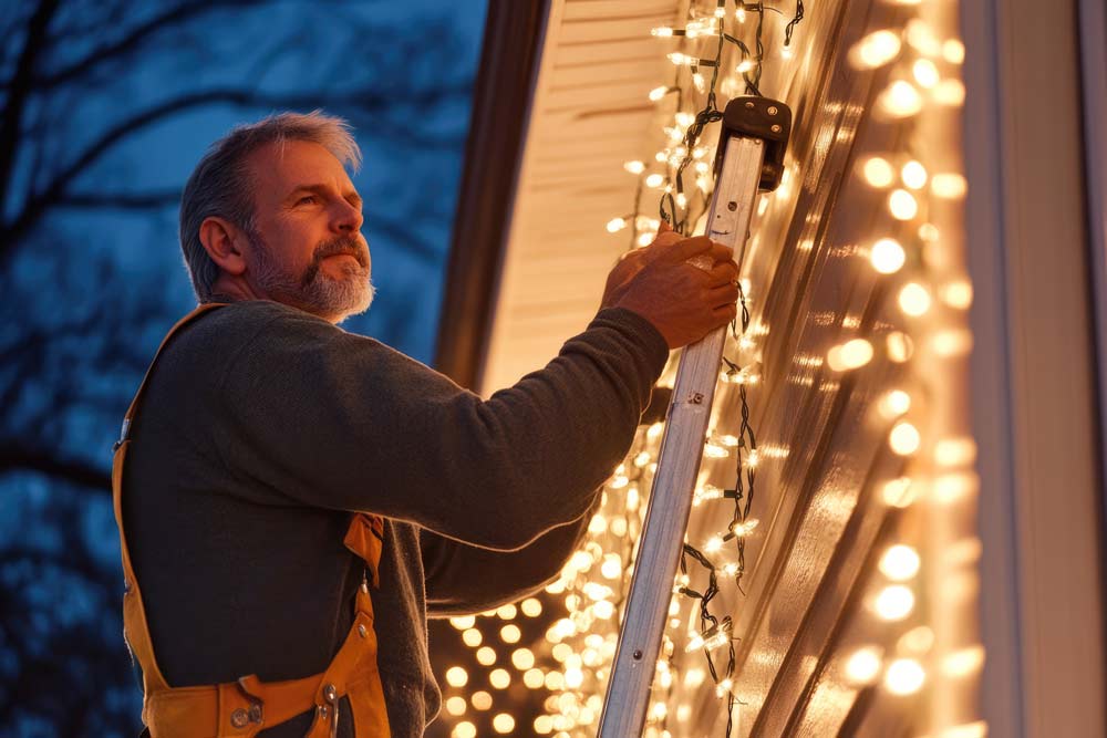 Как повесить гирлянду на дом