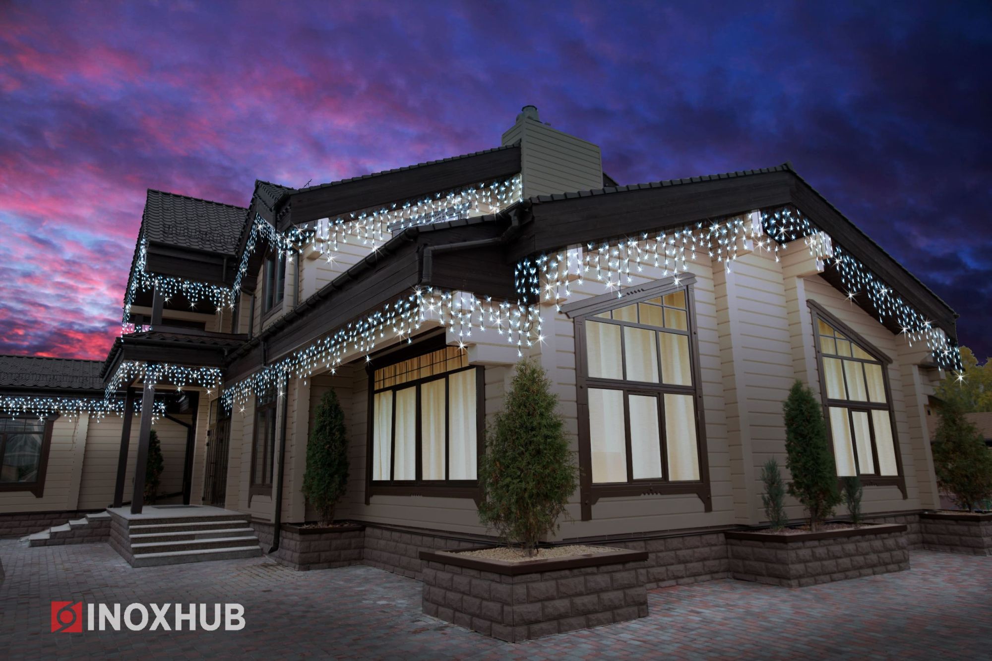 Гирлянда Бахрома INOXHUB 3×0.6м, 108 LED, 220В, IP65, чёрная резина 3.3мм, БЕЛАЯ фото Иноксхаб