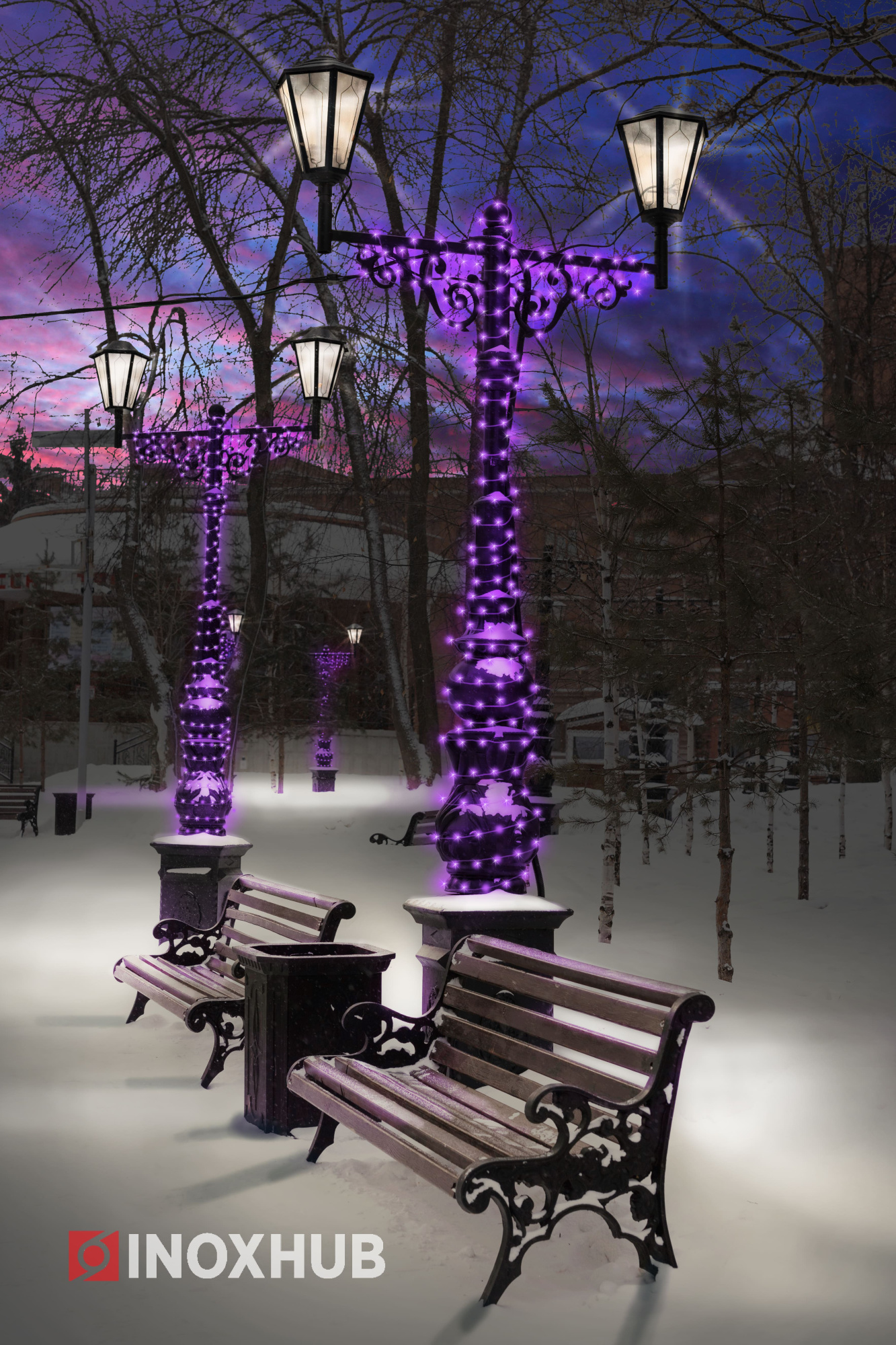 Светодиодная гирлянда INOXHUB Нить 10м, 100 LED, соединяемая, 220В, IP65, прозрачный провод, ФИОЛЕТОВЫЙ фото Иноксхаб