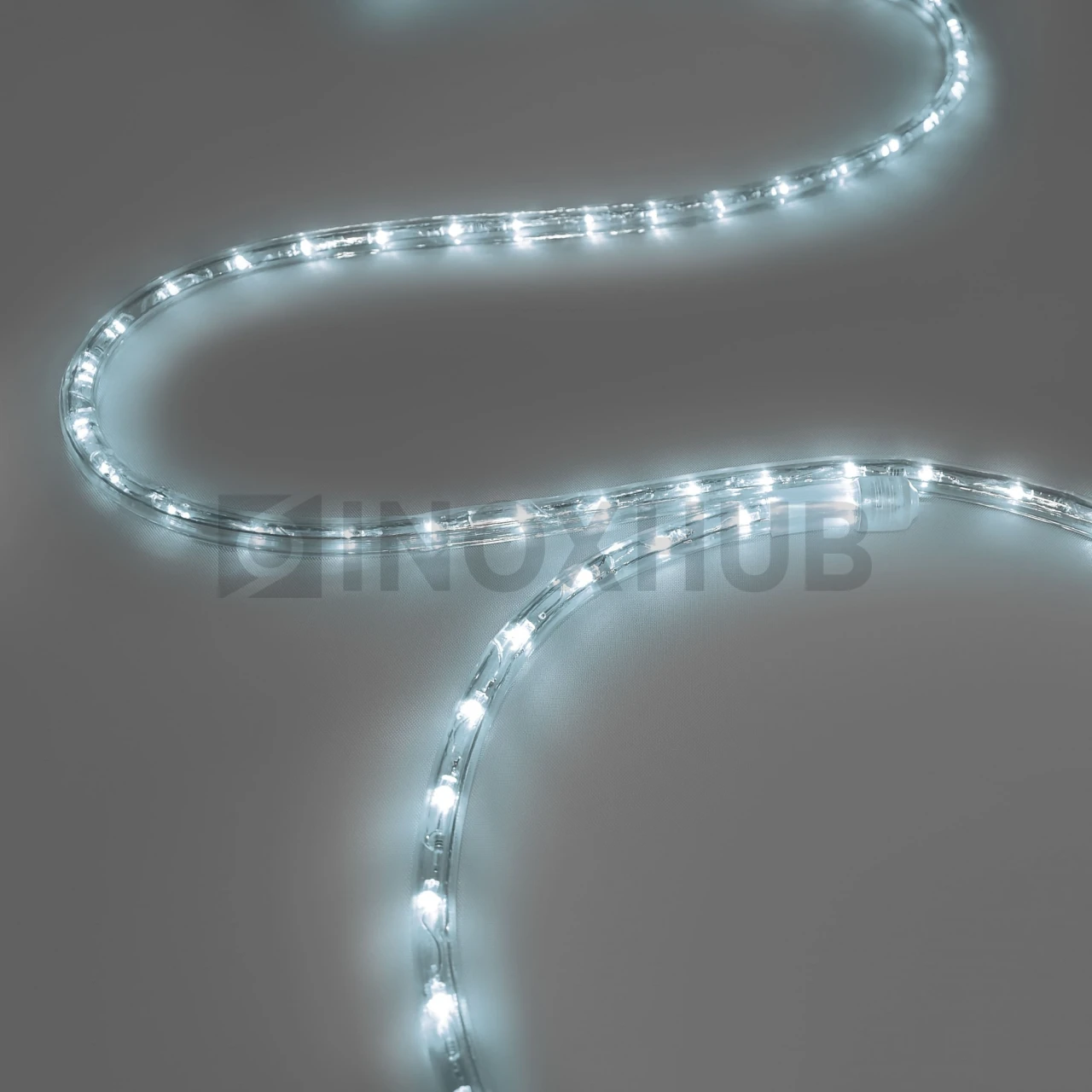 Дюралайт INOXHUB двухжильный 13 мм, круглый, бухта 100м, шаг резки 1м, 36 светодиодов на метр, фиксинг, 220В, IP65, БЕЛЫЙ фото Иноксхаб