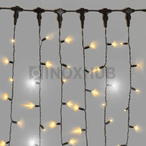 Гирлянда Занавес INOXHUB 2×6м, мерцающий, 1000 LED, 220В, IP65, черная резина 2.3мм, ТЕПЛЫЙ БЕЛЫЙ фото Иноксхаб
