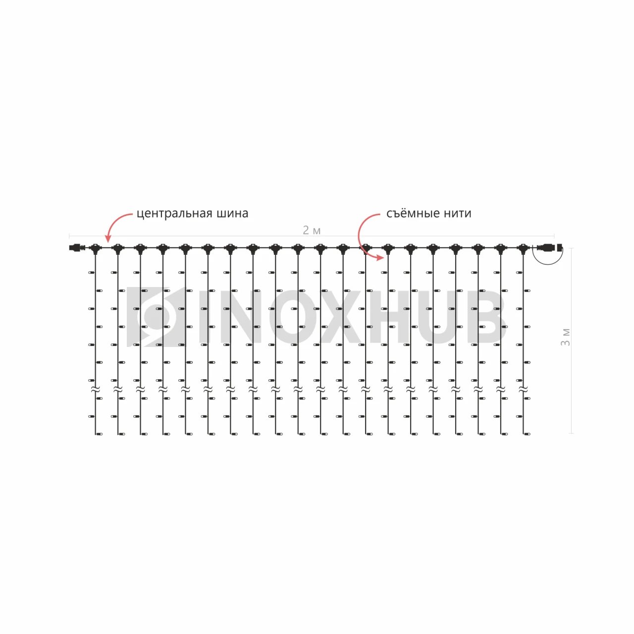 Гирлянда Занавес INOXHUB 2×3м, 600 LED, 220В, IP65, белая резина 2.3мм, БЕЛЫЙ фото Иноксхаб