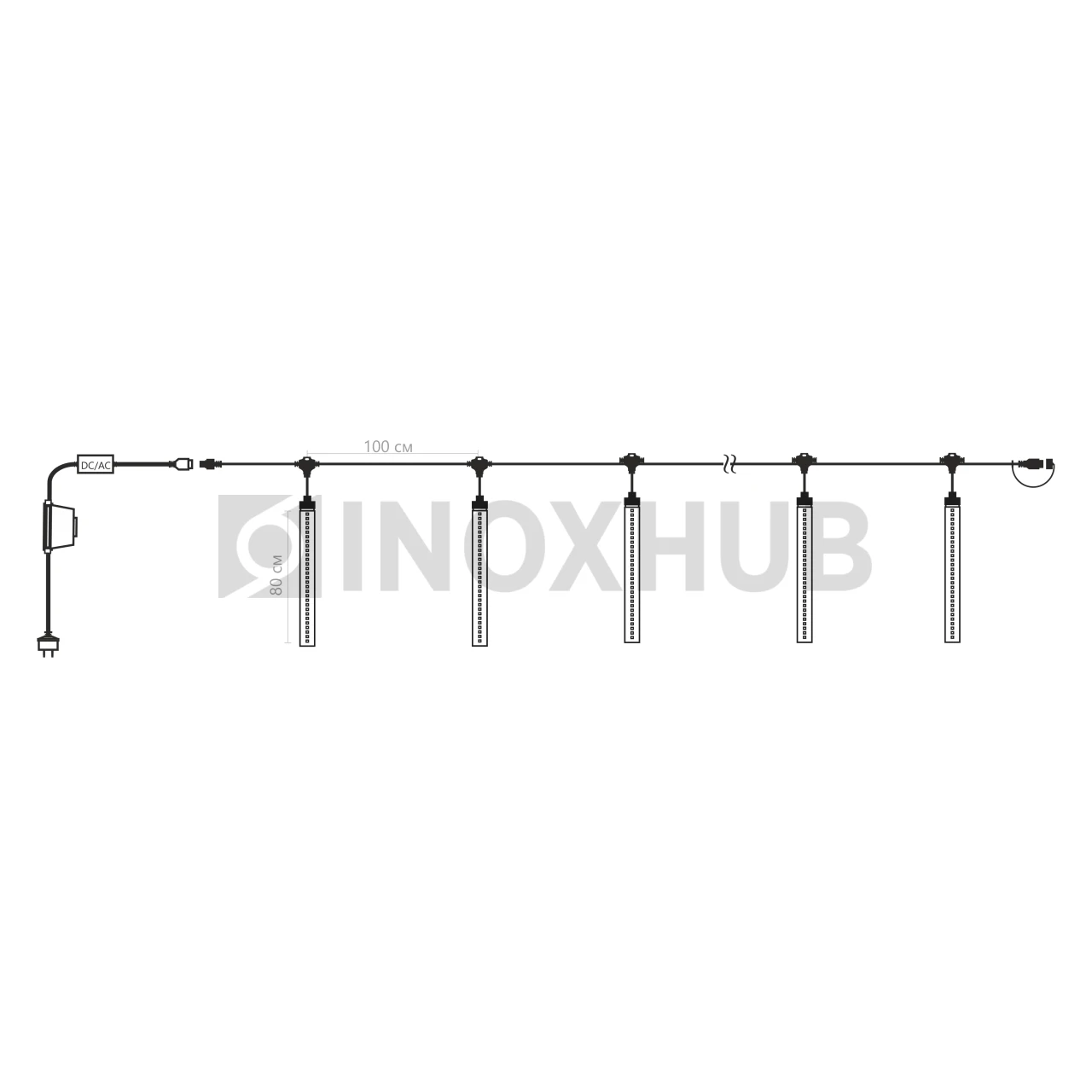 Гирлянда Тающие сосульки INOXHUB, комплект 10 штук, 12В, IP65, 10×0.8м, чёрный ПВХ, БЕЛЫЙ фото Иноксхаб