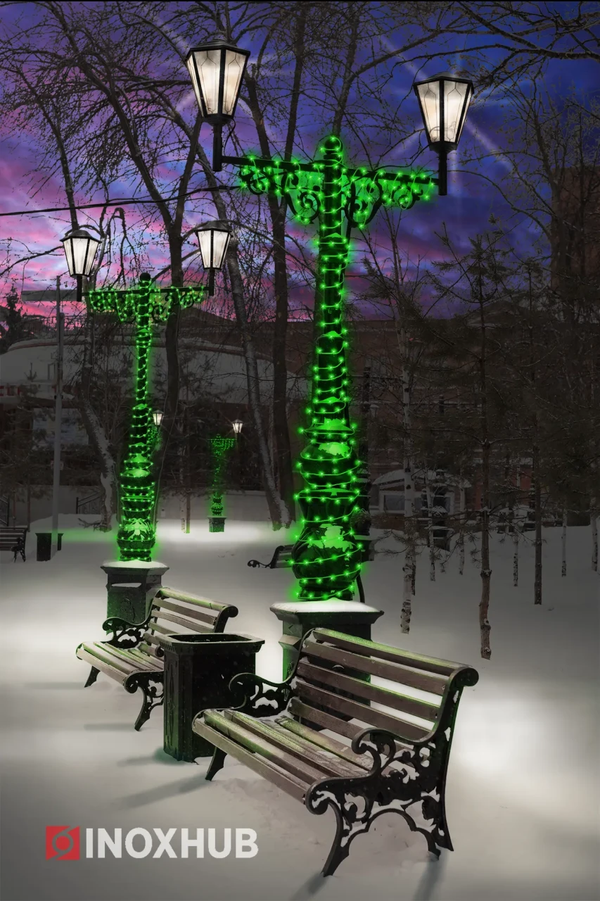 Светодиодная гирлянда INOXHUB Нить 10м, 100 LED, соединяемая, 24В, IP65, белый резиновый провод 3.3мм, ЗЕЛЕНАЯ фото Иноксхаб