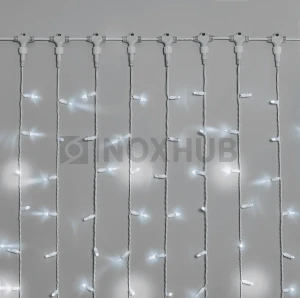 Гирлянда Занавес INOXHUB 2×6м, мерцающий, 1000 LED, 220В, IP65, белая резина 2.3мм, БЕЛЫЙ фото Иноксхаб