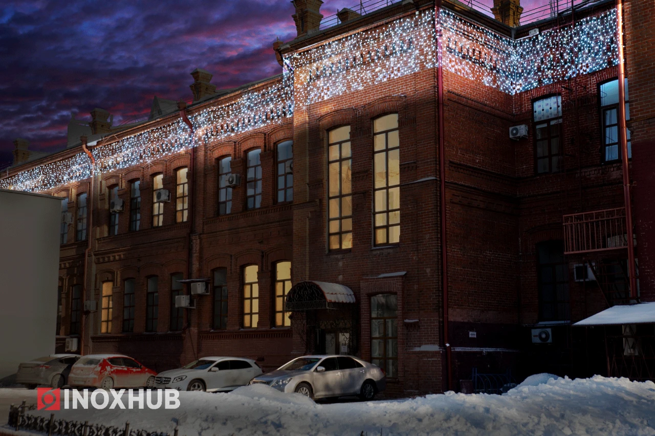 Гирлянда Занавес INOXHUB 2×1м Облегчённый, мерцающий, 200 LED, 220В, IP65, прозрачный провод, БЕЛЫЙ фото Иноксхаб