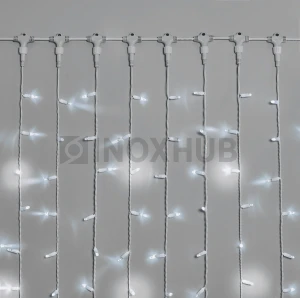 Гирлянда Занавес INOXHUB 2×3м, мерцающий, 600 LED, 220В, IP65, белая резина 2.3мм, БЕЛЫЙ фото Иноксхаб