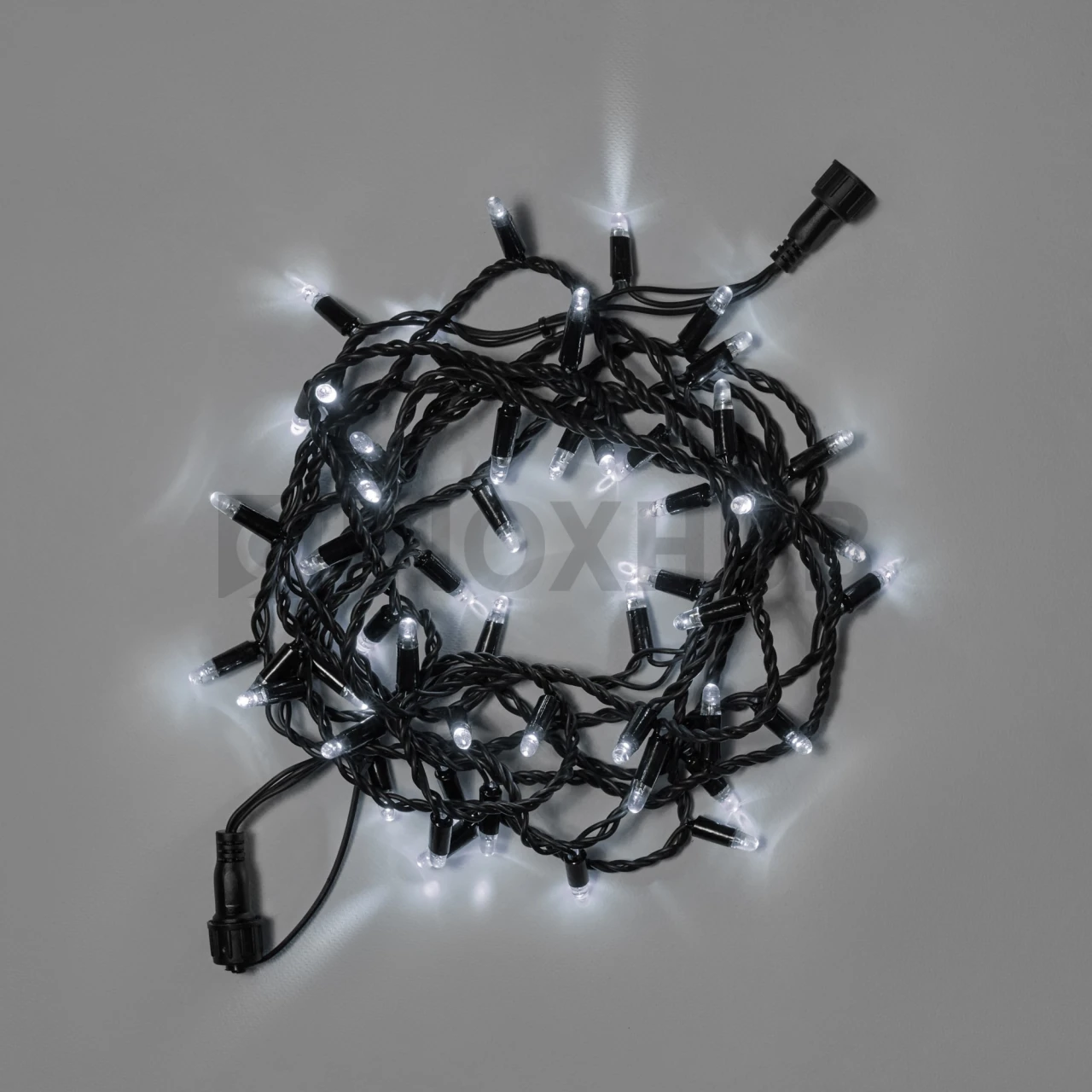 Светодиодная гирлянда INOXHUB Нить 10м, 100 LED, соединяемая, с мерцанием, 220В, IP65, чёрный резиновый провод 2.3мм, БЕЛАЯ фото Иноксхаб