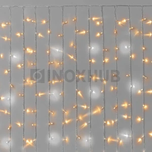 Гирлянда Занавес INOXHUB 2×1.5м Облегчённый, мерцающий, 300 LED, 220В, IP65, прозрачный провод, ТЁПЛЫЙ БЕЛЫЙ фото Иноксхаб