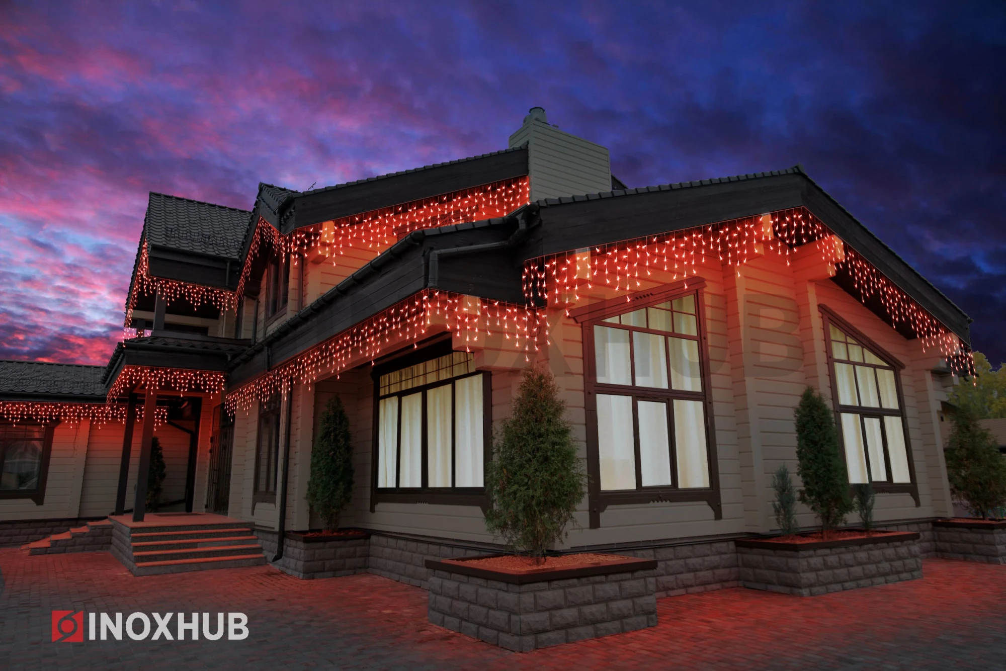 Гирлянда Бахрома INOXHUB 3×0.6м, 108 LED, 220В, IP65, прозрачный провод, КРАСНЫЙ фото Иноксхаб