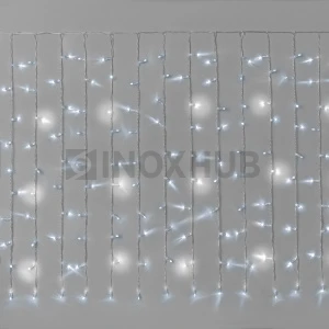Гирлянда Занавес INOXHUB 2×1м Облегчённый, мерцающий, 200 LED, 220В, IP65, прозрачный провод, БЕЛЫЙ фото Иноксхаб