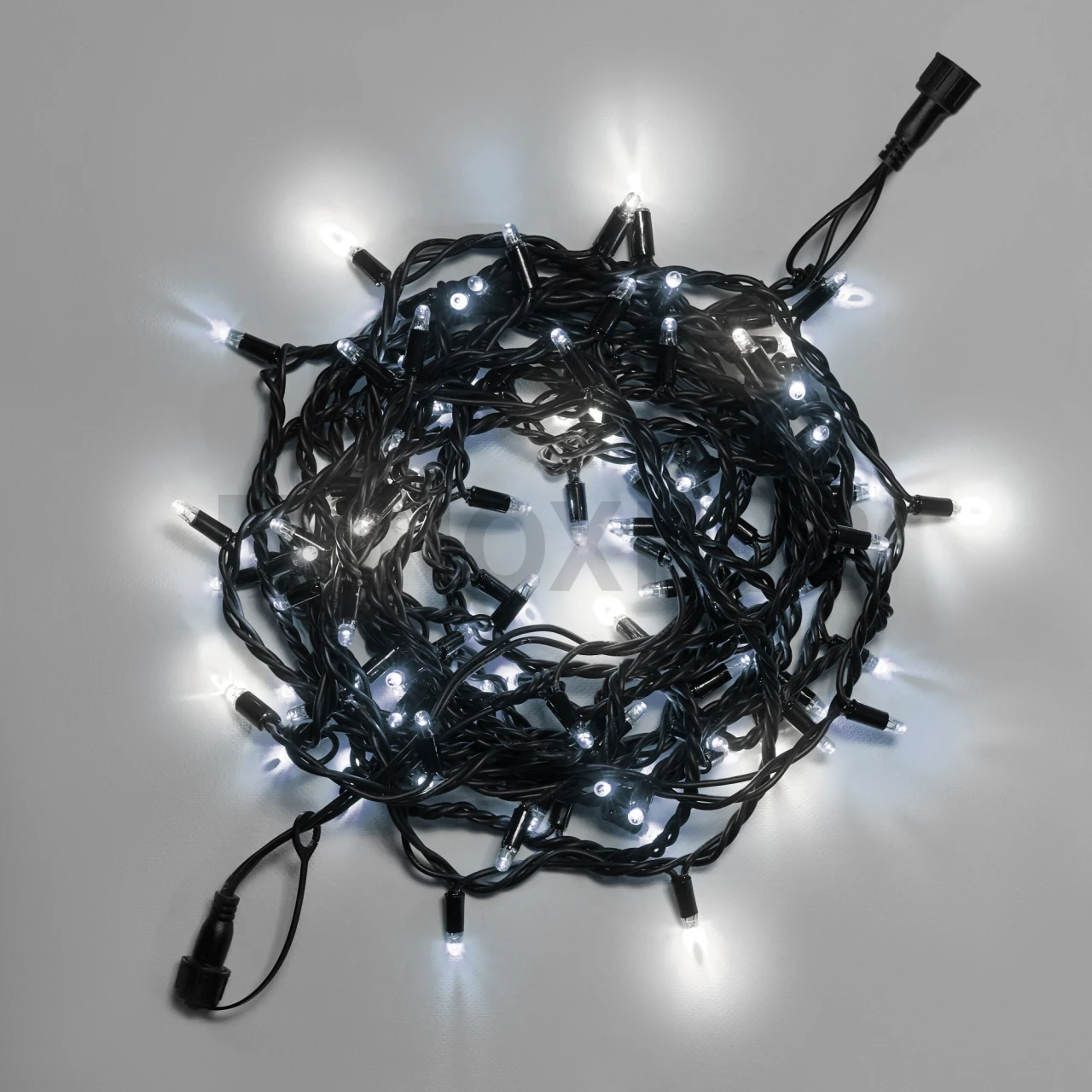 Светодиодная гирлянда INOXHUB Нить 10м, 100 LED, соединяемая, с мерцанием, 220В, IP65, черный резиновый провод 3.3мм, БЕЛАЯ фото Иноксхаб