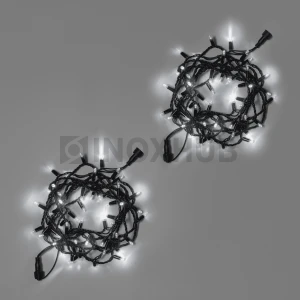 Светодиодная гирлянда INOXHUB Нить 10м, 100 LED, соединяемая, с мерцанием, 220В, IP65, чёрный резиновый провод 2.3мм, БЕЛАЯ фото Иноксхаб