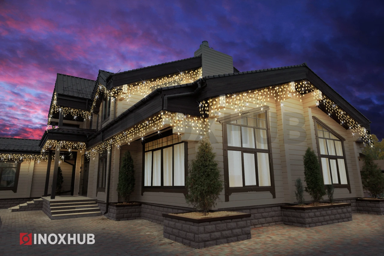 Гирлянда Бахрома INOXHUB 3×0.6м, мерцающая, 108 LED, 220В, IP65, чёрная резина 3.3мм, ТЁПЛАЯ БЕЛАЯ фото Иноксхаб