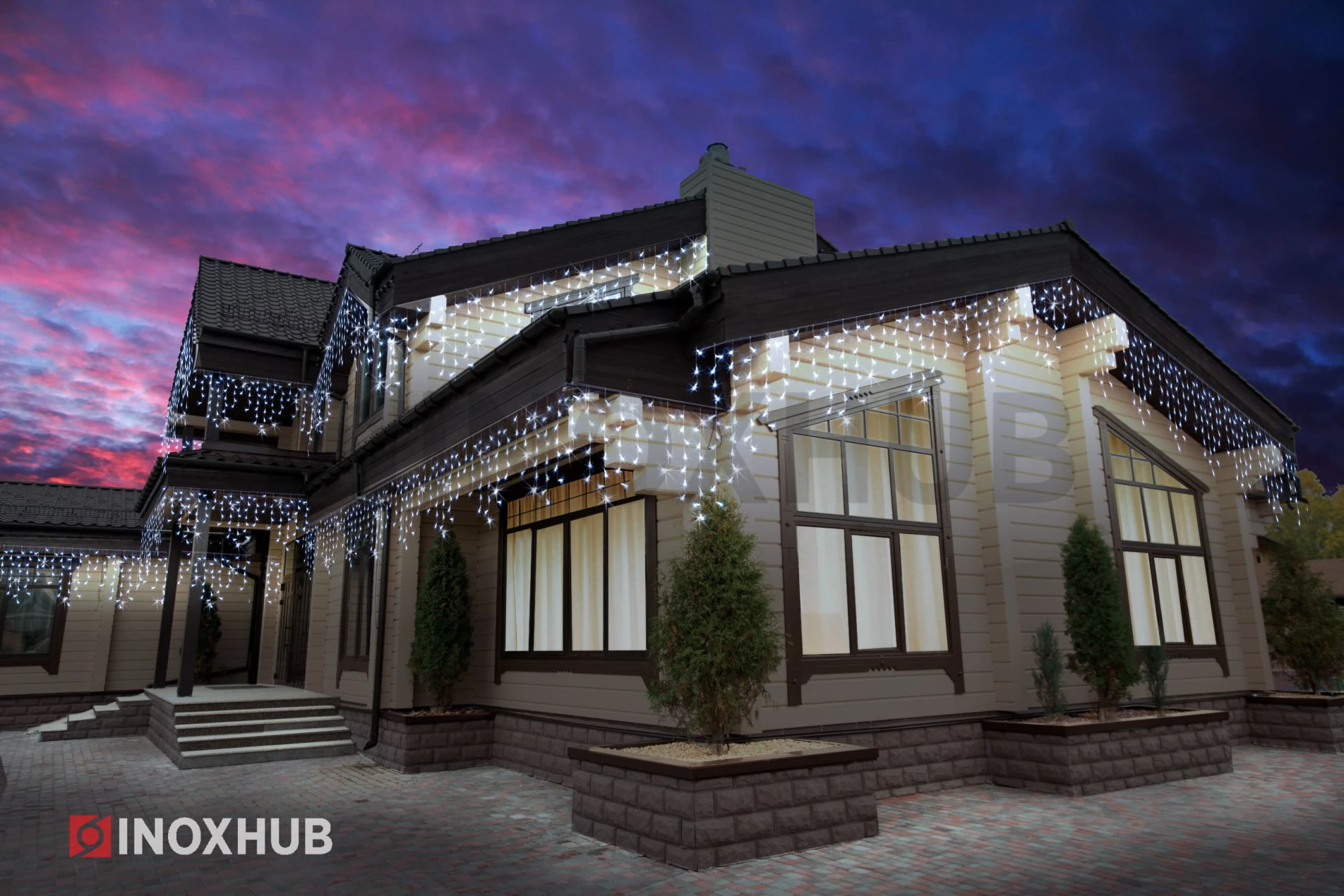 Гирлянда Бахрома INOXHUB 3×0.9м, 144 LED, 220В, IP65, прозрачный провод, БЕЛАЯ фото Иноксхаб