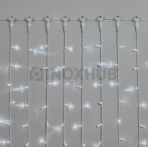 Гирлянда Занавес INOXHUB 2х6м, 600 LED, 220В, IP65, белая резина 2.3мм, БЕЛЫЙ фото Иноксхаб