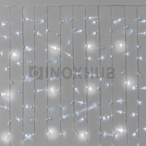 Гирлянда Занавес INOXHUB 2×1.5м Облегчённый, мерцающий, 300 LED, 220В, IP65, прозрачный провод, БЕЛЫЙ фото Иноксхаб