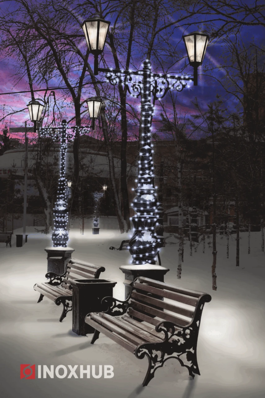 Светодиодная гирлянда INOXHUB Нить 10м, 100 LED, соединяемая, с мерцанием, 24В, IP65, прозрачный провод, БЕЛАЯ фото Иноксхаб