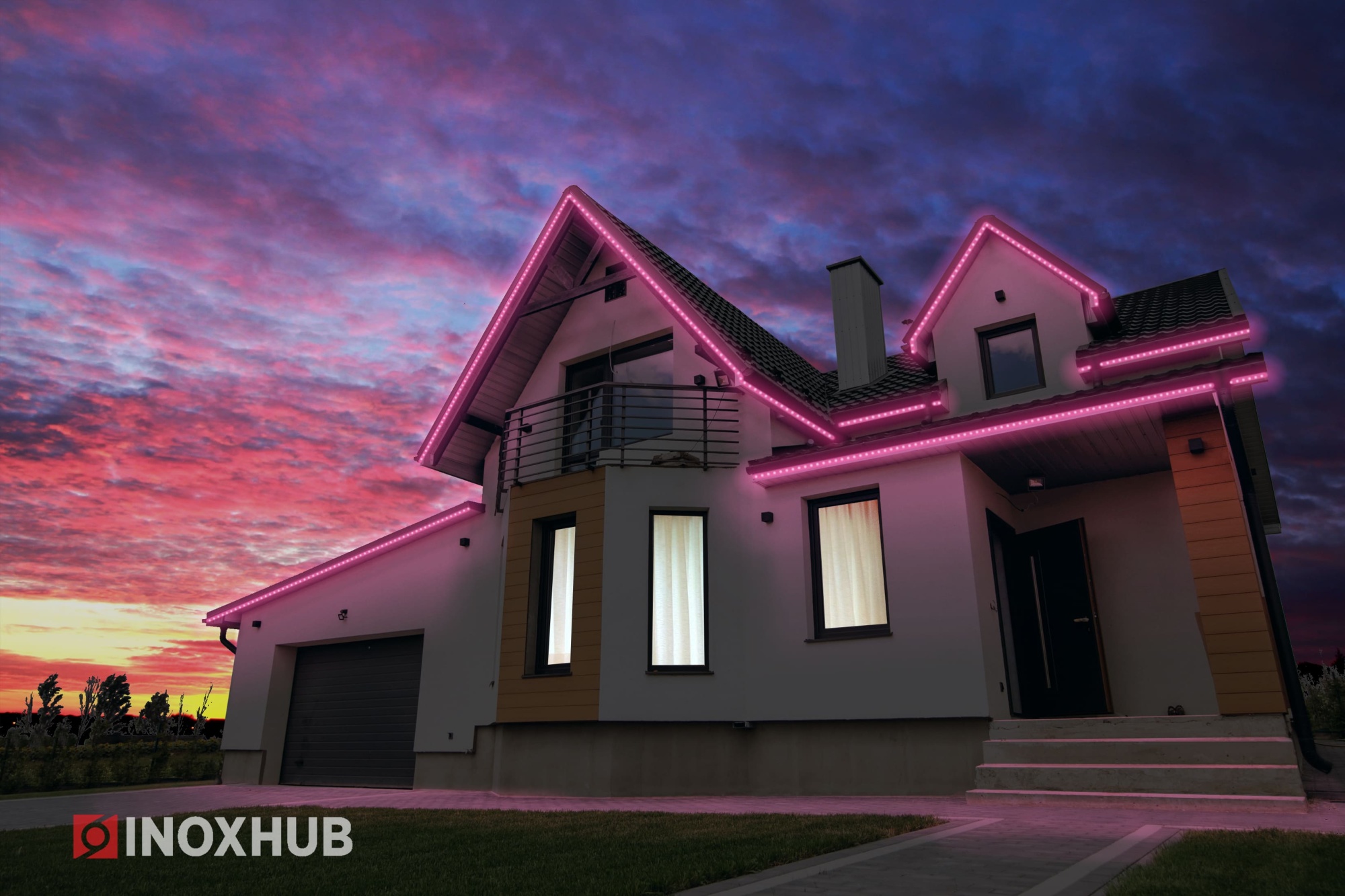 Дюралайт INOXHUB двухжильный 13 мм, круглый, бухта 100м, шаг резки 50см, 36 светодиодов на метр, фиксинг, 24В, IP65, РОЗОВЫЙ фото Иноксхаб