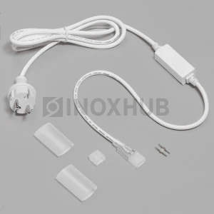 Комплект подключения (5 составляющих) для неона INH-L01-FX816-120-220V, с блоком питания 1.5А, до 50 метров, БЕЛЫЙ провод, INH-L01-220AC/DC-FX816-1,5A-W-U фото Иноксхаб