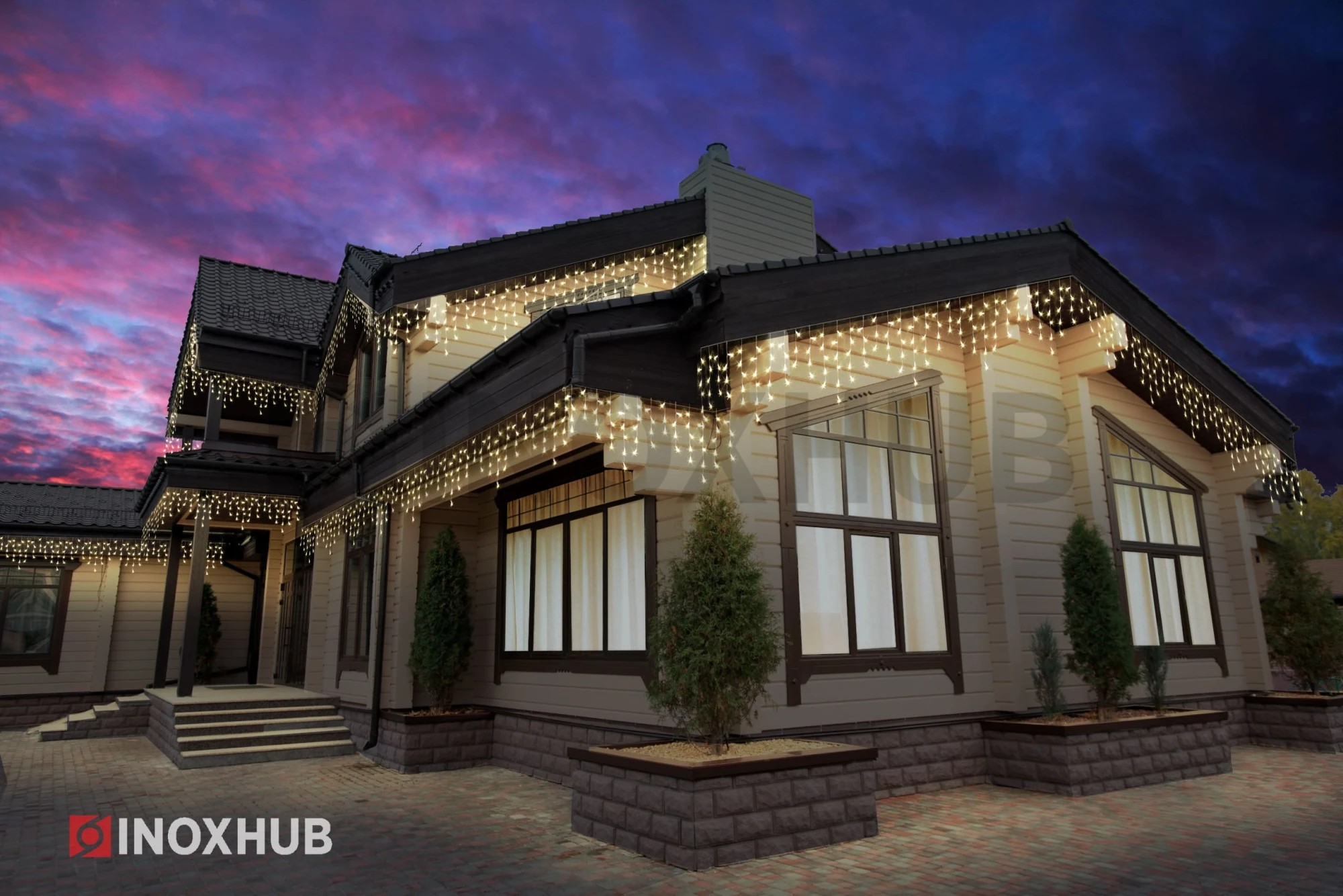 Гирлянда Бахрома INOXHUB 3×0.6м, 108 LED, 220В, IP65, прозрачный провод, ТЁПЛАЯ БЕЛАЯ фото Иноксхаб