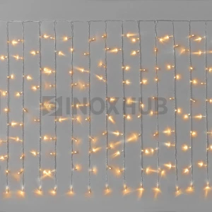 Гирлянда Занавес INOXHUB 2×1м Облегчённый, 200 LED, 220В, IP65, прозрачный провод, ТЁПЛЫЙ БЕЛЫЙ фото Иноксхаб