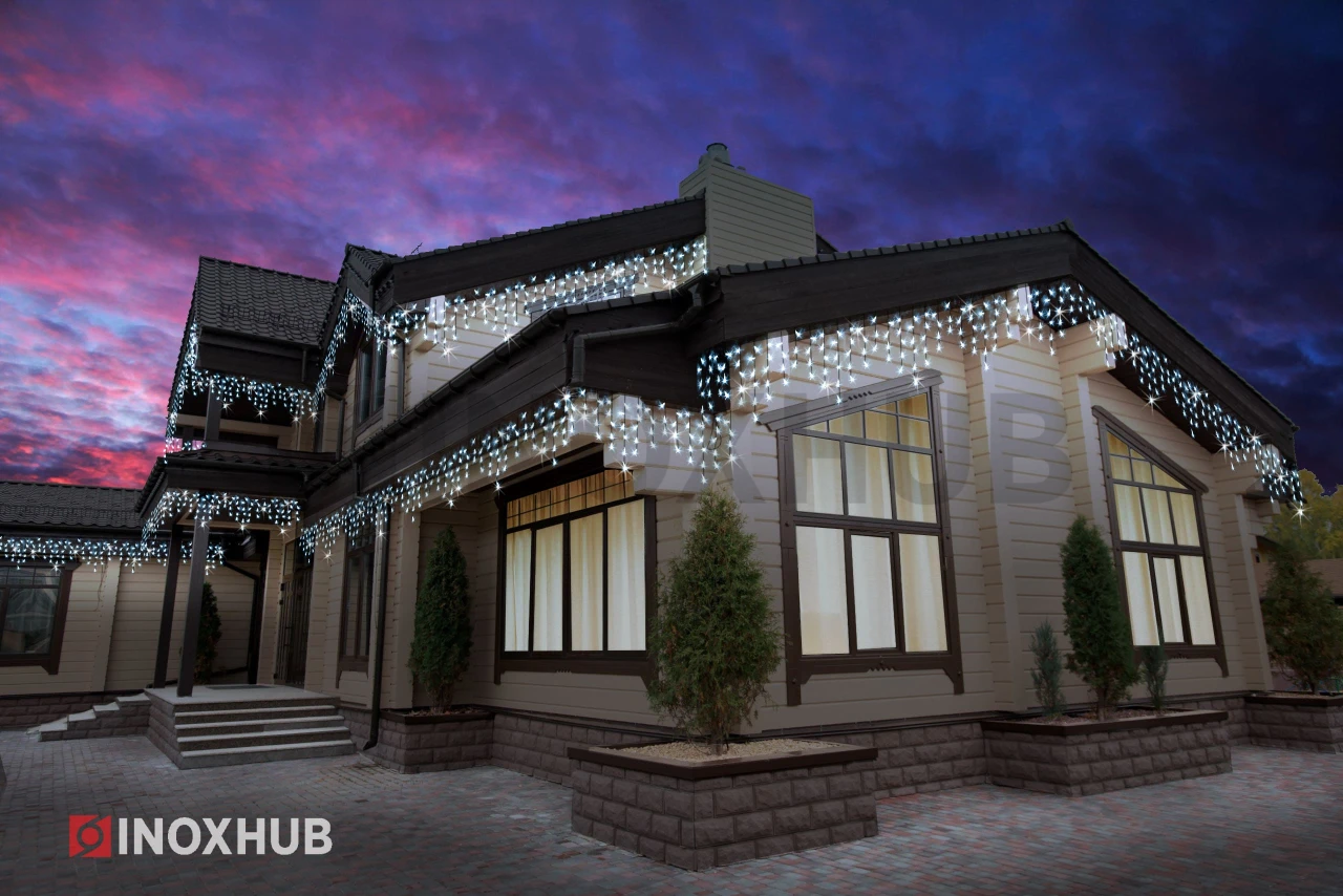 Гирлянда Бахрома INOXHUB 3×0.6м, 108 LED, 220В, IP65, чёрная резина 3.3мм, БЕЛАЯ фото Иноксхаб