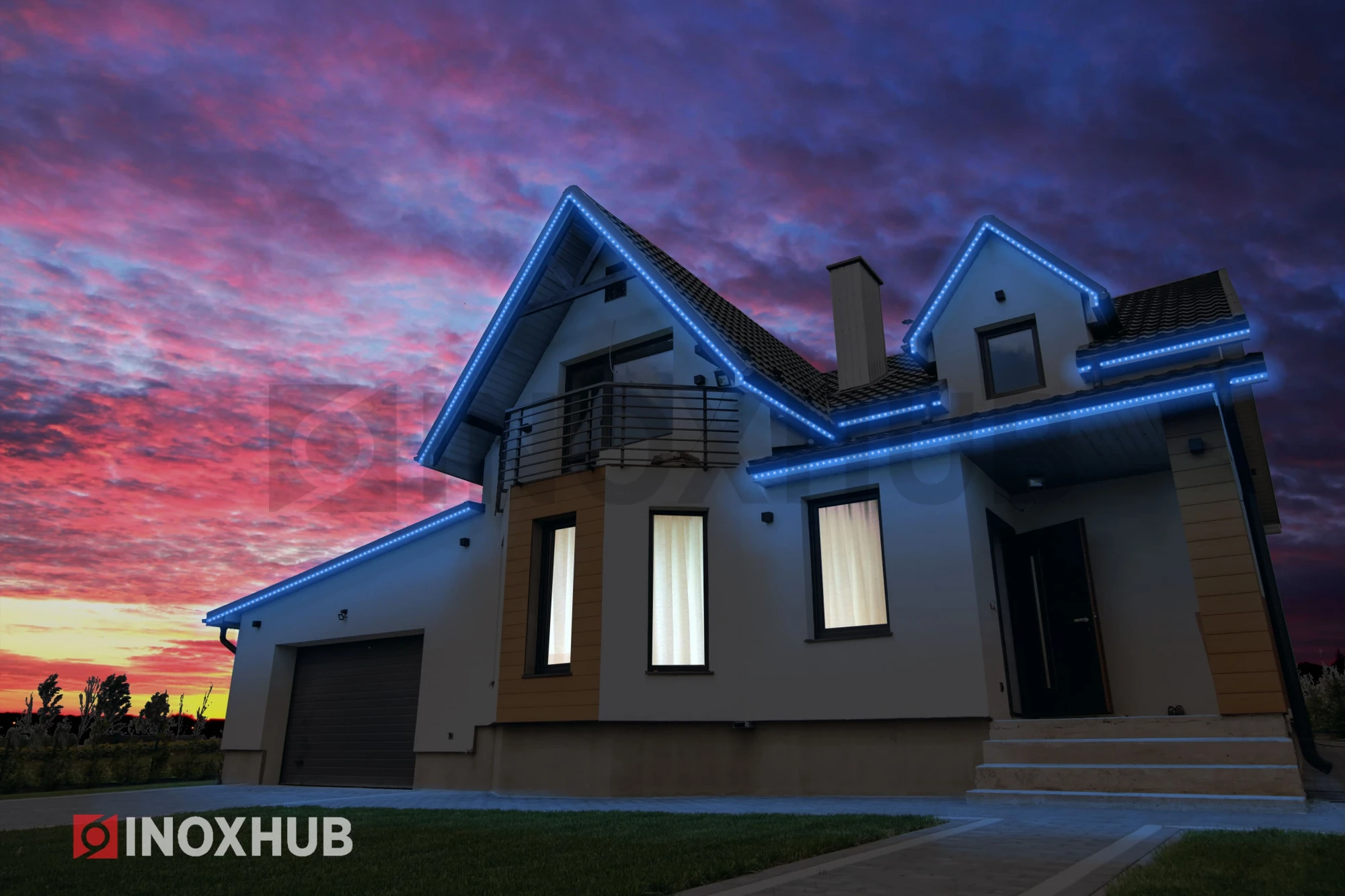 Дюралайт INOXHUB двухжильный 13 мм, круглый, бухта 100м, шаг резки 1м, 36 светодиодов на метр, фиксинг, 220В, IP65, СИНИЙ фото Иноксхаб