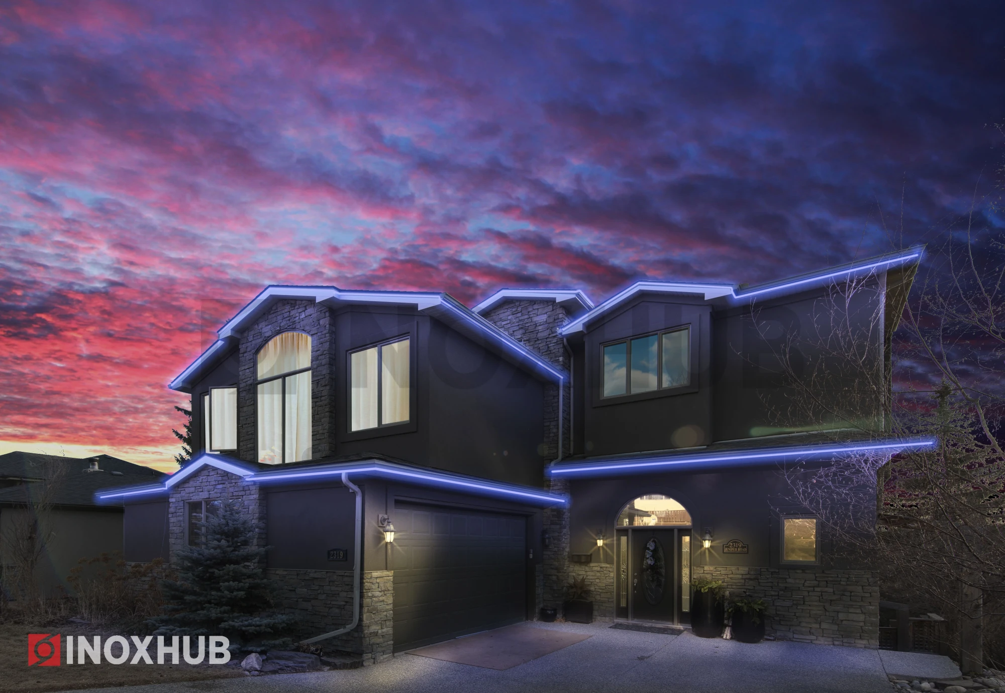 Гибкий Неон INOXHUB 8×16мм, односторонний, бухта 50м, шаг резки 1м, 120 SMD 2835 на метр, 220В, IP65, СИНИЙ фото Иноксхаб