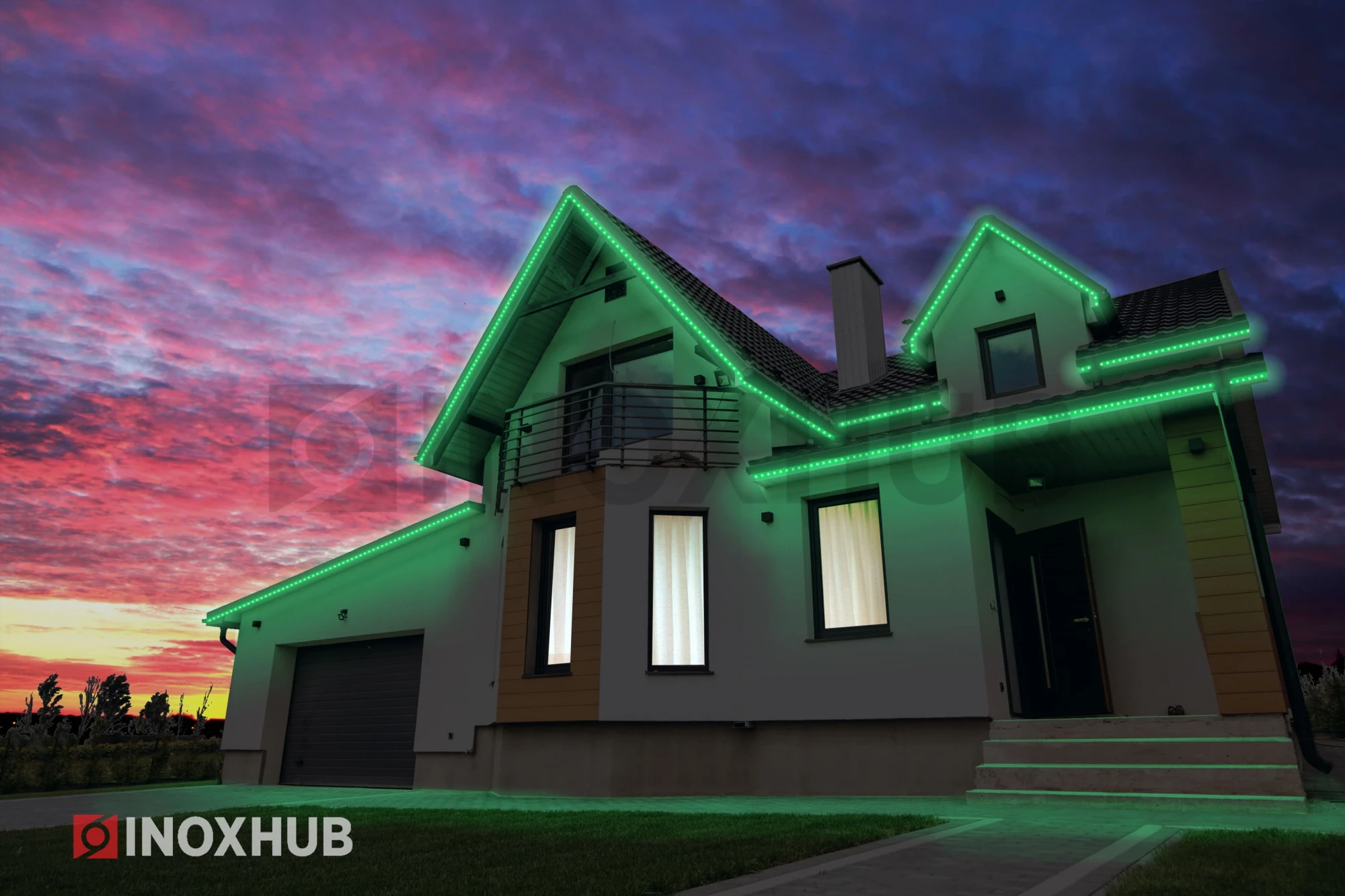 Дюралайт INOXHUB двухжильный 13 мм, круглый, бухта 100м, шаг резки 50см, 36 светодиодов на метр, фиксинг, 24В, IP65, ЗЕЛЕНЫЙ фото Иноксхаб