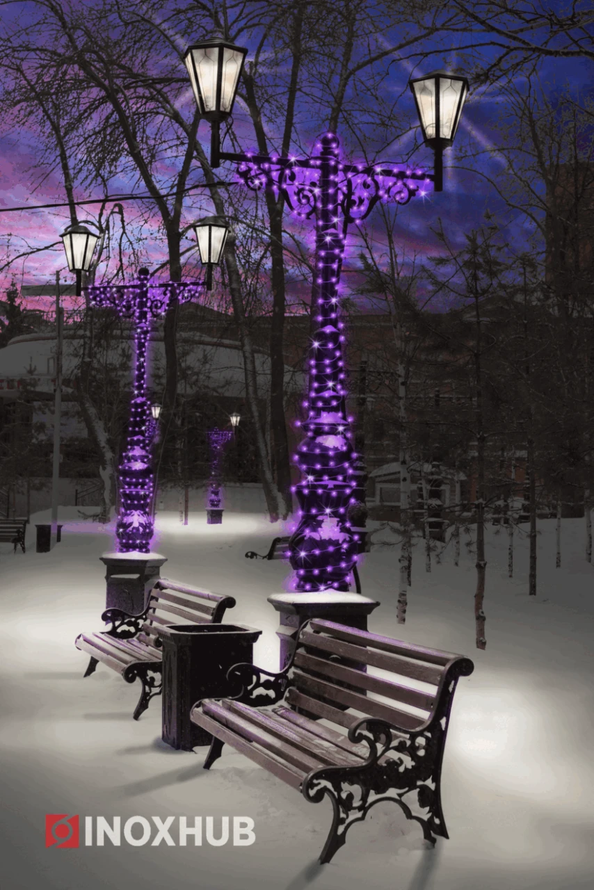 Светодиодная гирлянда INOXHUB Нить 10м, 100 LED, соединяемая, с мерцанием, 220В, IP65, прозрачный провод, ФИОЛЕТОВАЯ фото Иноксхаб