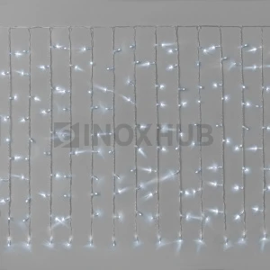 Гирлянда Занавес INOXHUB 2×1м Облегчённый, 200 LED, 220В, IP65, прозрачный провод, БЕЛЫЙ фото Иноксхаб