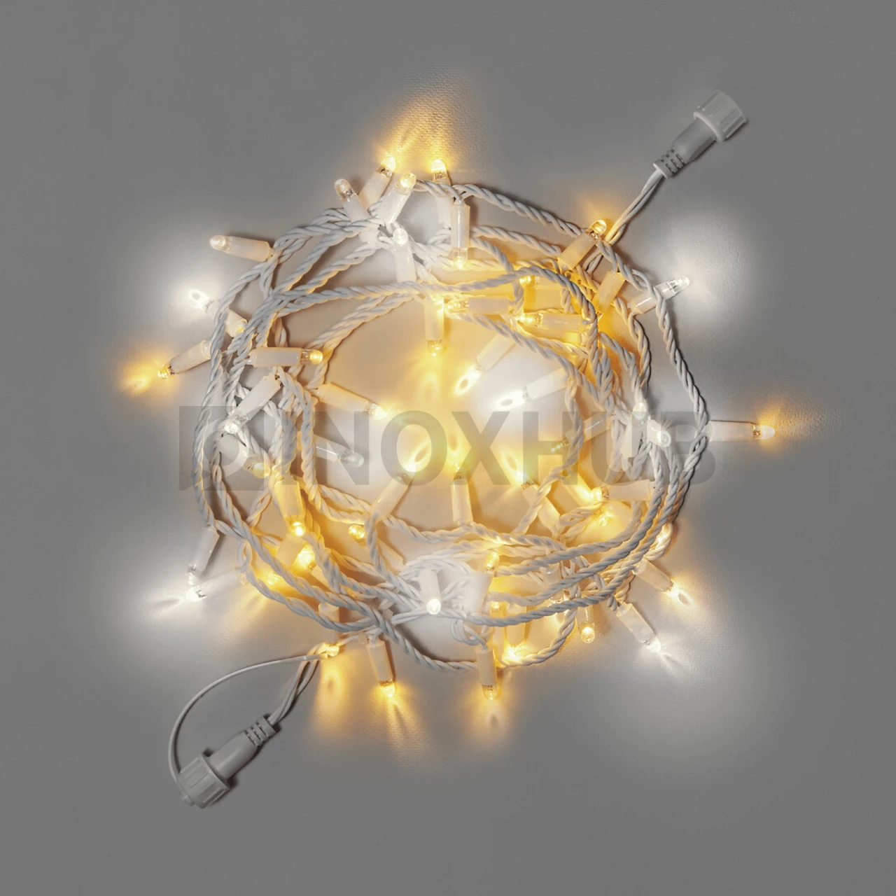 Светодиодная гирлянда INOXHUB Нить 10м, 100 LED, соединяемая, с мерцанием, 220В, IP65, белый резиновый провод 3.3мм, ТЁПЛАЯ БЕЛАЯ фото Иноксхаб