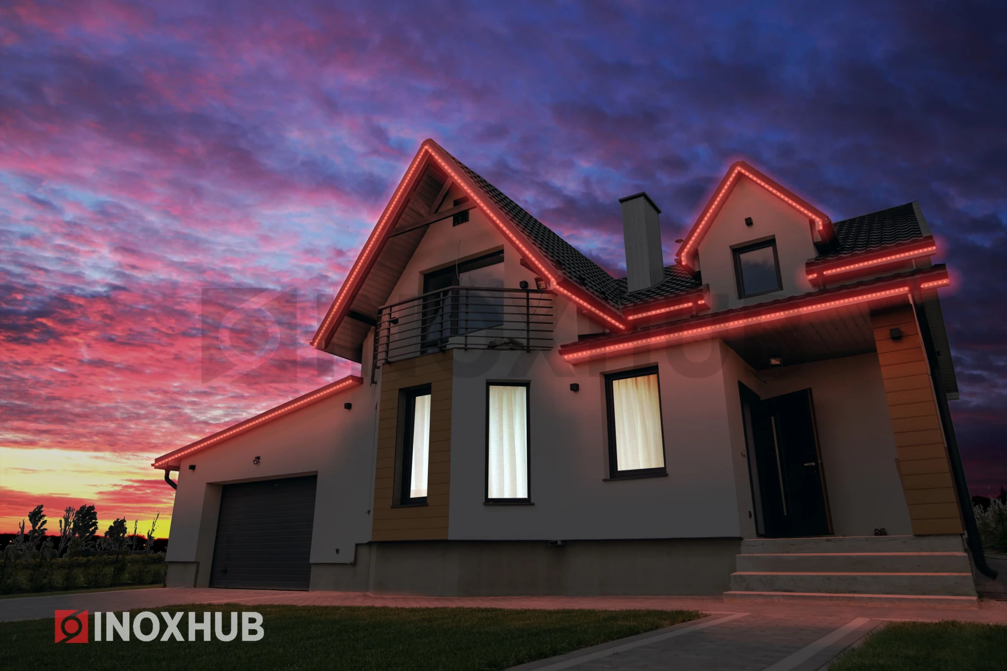 Дюралайт INOXHUB двухжильный 13 мм, круглый, бухта 100м, шаг резки 50см, 36 светодиодов на метр, фиксинг, 24В, IP65, КРАСНЫЙ фото Иноксхаб