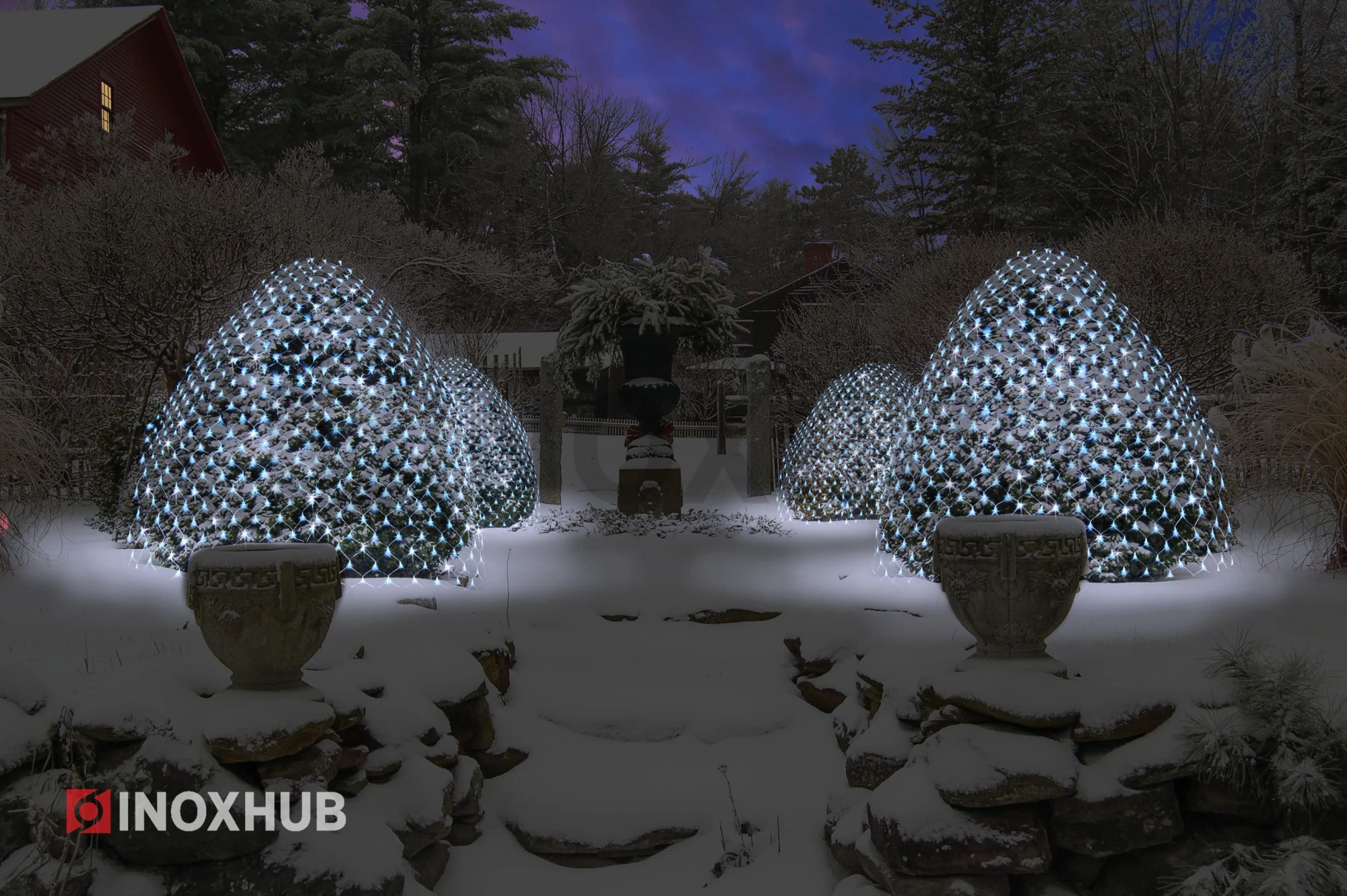 Гирлянда Сетка INOXHUB 2×3м, 388 LED, 220В, IP65, соединяемая, прозрачный провод, БЕЛАЯ фото Иноксхаб