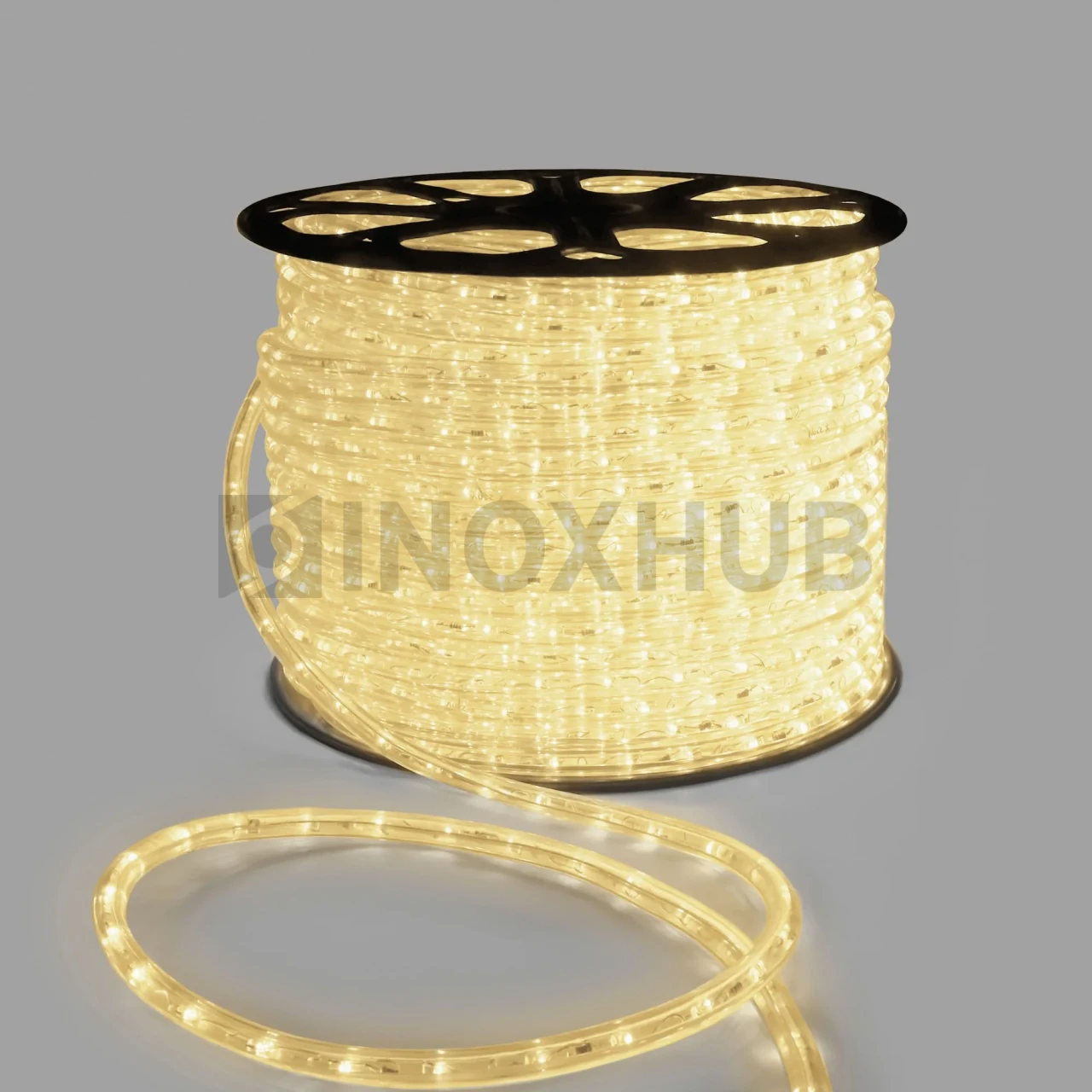 Дюралайт INOXHUB двухжильный 13 мм, круглый, бухта 100м, шаг резки 50см, 36 светодиодов на метр, фиксинг, 24В, IP65, ТЁПЛЫЙ БЕЛЫЙ фото Иноксхаб