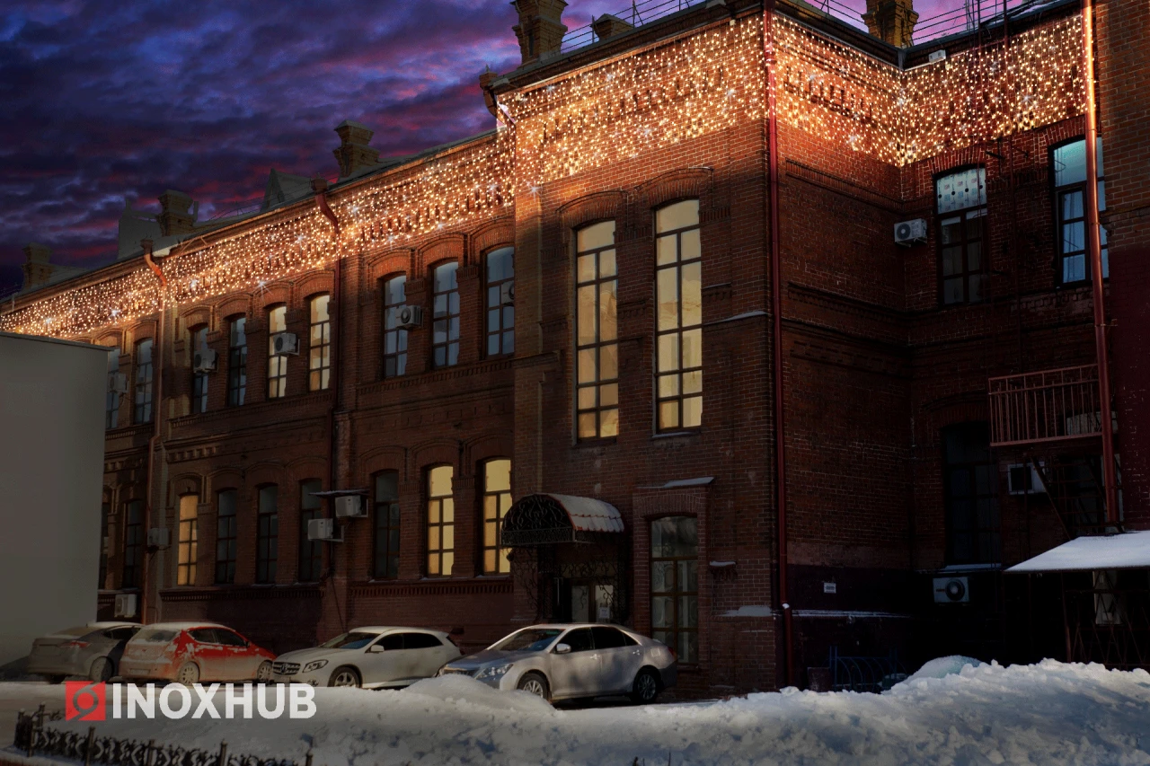 Гирлянда Занавес INOXHUB 2×1м Облегчённый, мерцающий, 200 LED, 220В, IP65, прозрачный провод, ТЁПЛЫЙ БЕЛЫЙ фото Иноксхаб