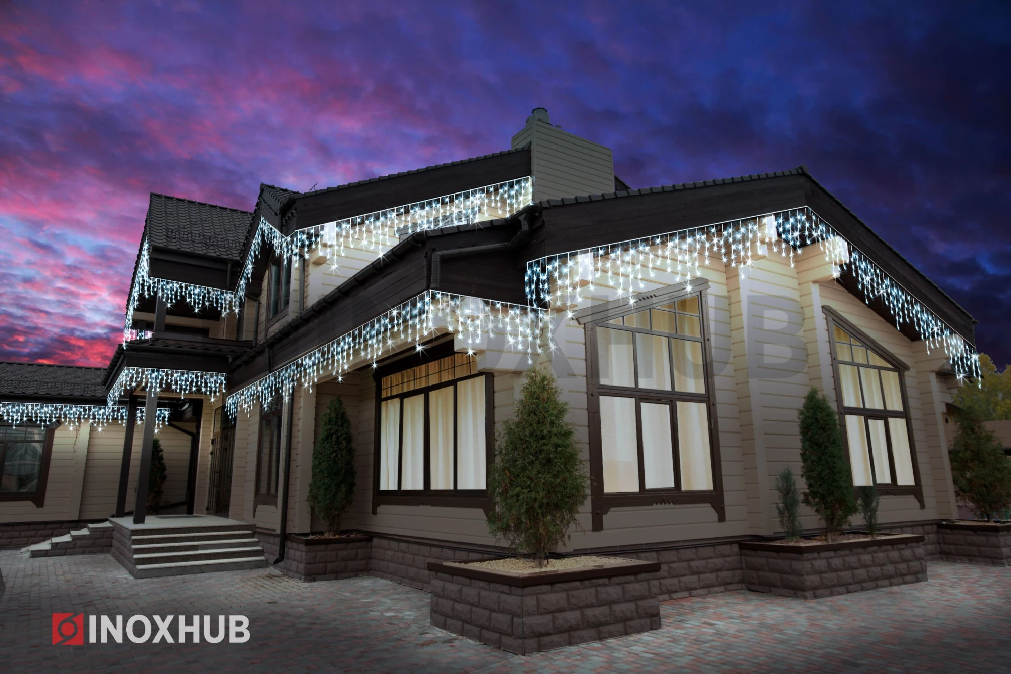 Гирлянда Бахрома INOXHUB 3×0.6м, 108 LED, 220В, IP65, белая резина 3.3мм, БЕЛАЯ фото Иноксхаб