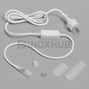 Комплект подключения (5 составляющих) для дюралайта INH-L01-DL-2WH-100-240, с блоком питания 1.5А, до 100 метров, БЕЛЫЙ провод фото Иноксхаб