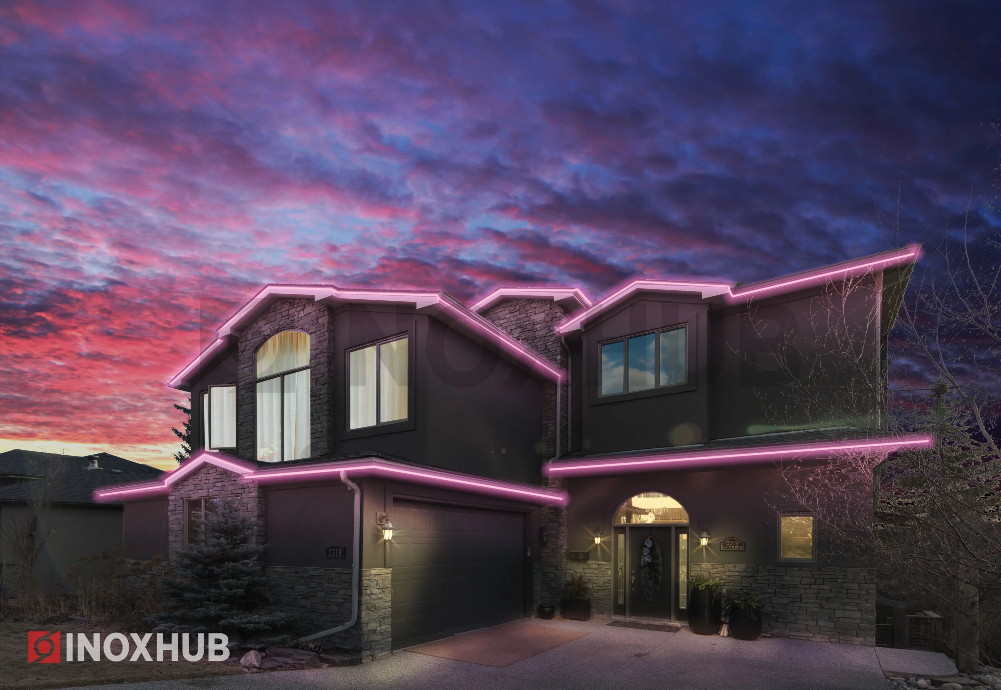 Гибкий Неон INOXHUB 8×16мм, односторонний, бухта 50м, шаг резки 1м, 120 SMD 2835 на метр, 220В, IP65, РОЗОВЫЙ фото Иноксхаб