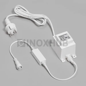 Безопасный Разделительный Трансформатор 220/24В INOXHUB для Нитей 10м 24В, 60Вт, 1.5м, БЕЛЫЙ провод фото Иноксхаб