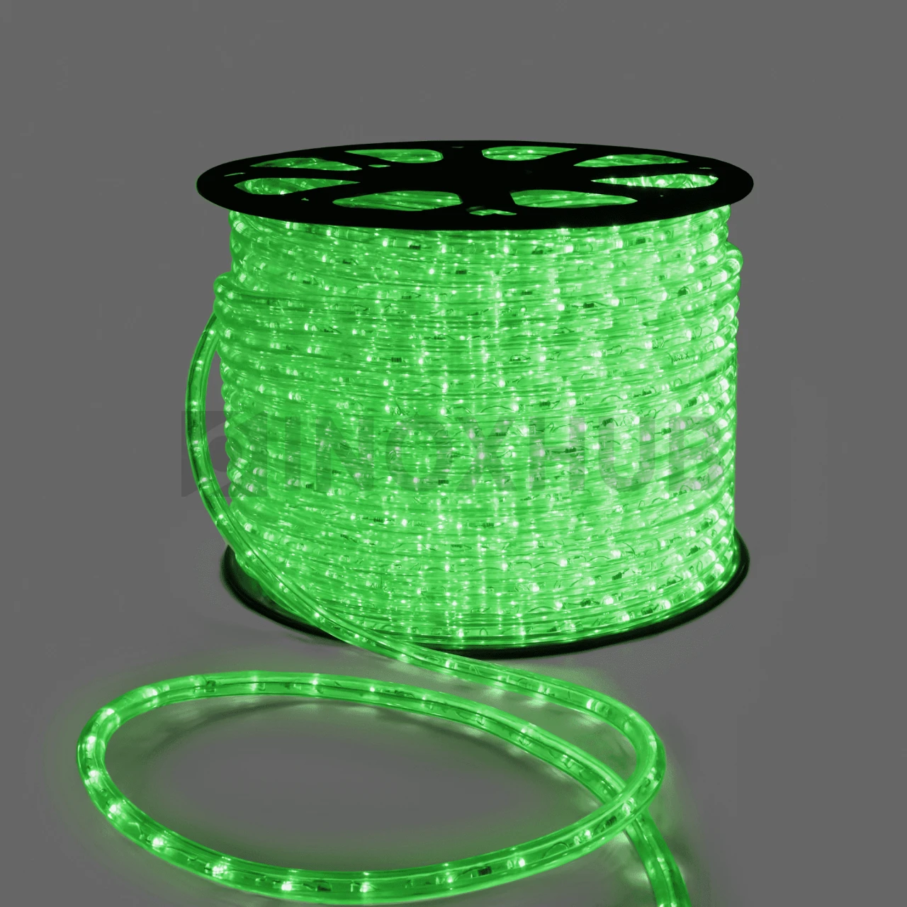 Дюралайт INOXHUB двухжильный 13 мм, круглый, бухта 100м, шаг резки 50см, 36 светодиодов на метр, фиксинг, 24В, IP65, ЗЕЛЕНЫЙ фото Иноксхаб