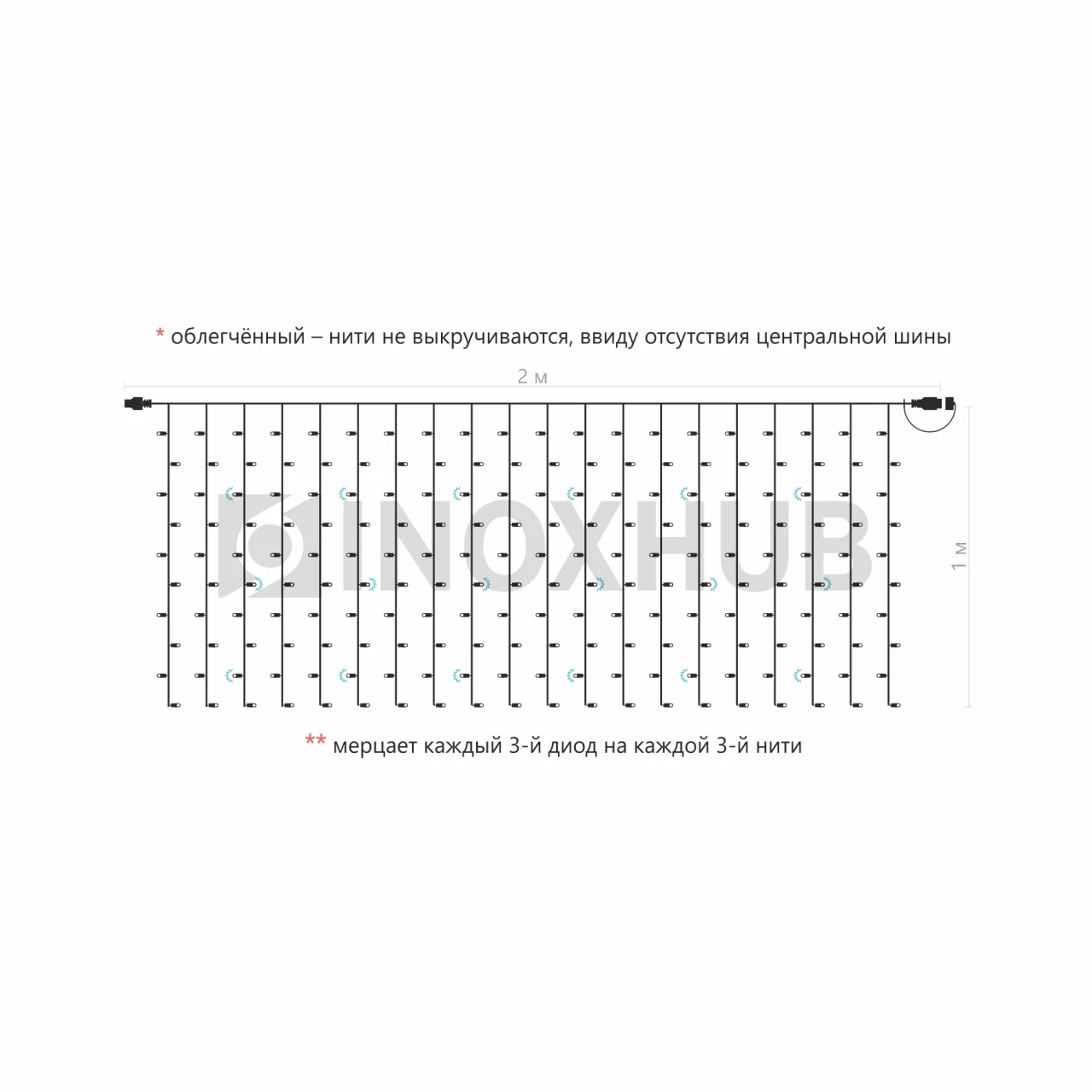 Гирлянда Занавес INOXHUB 2×1м Облегчённый, мерцающий, 200 LED, 220В, IP65, прозрачный провод, БЕЛЫЙ фото Иноксхаб