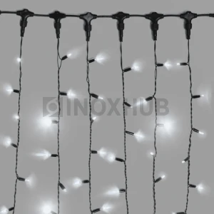 Гирлянда Занавес INOXHUB 2×6м, мерцающий, 1000 LED, 220В, IP65, черная резина 2.3мм, БЕЛЫЙ фото Иноксхаб