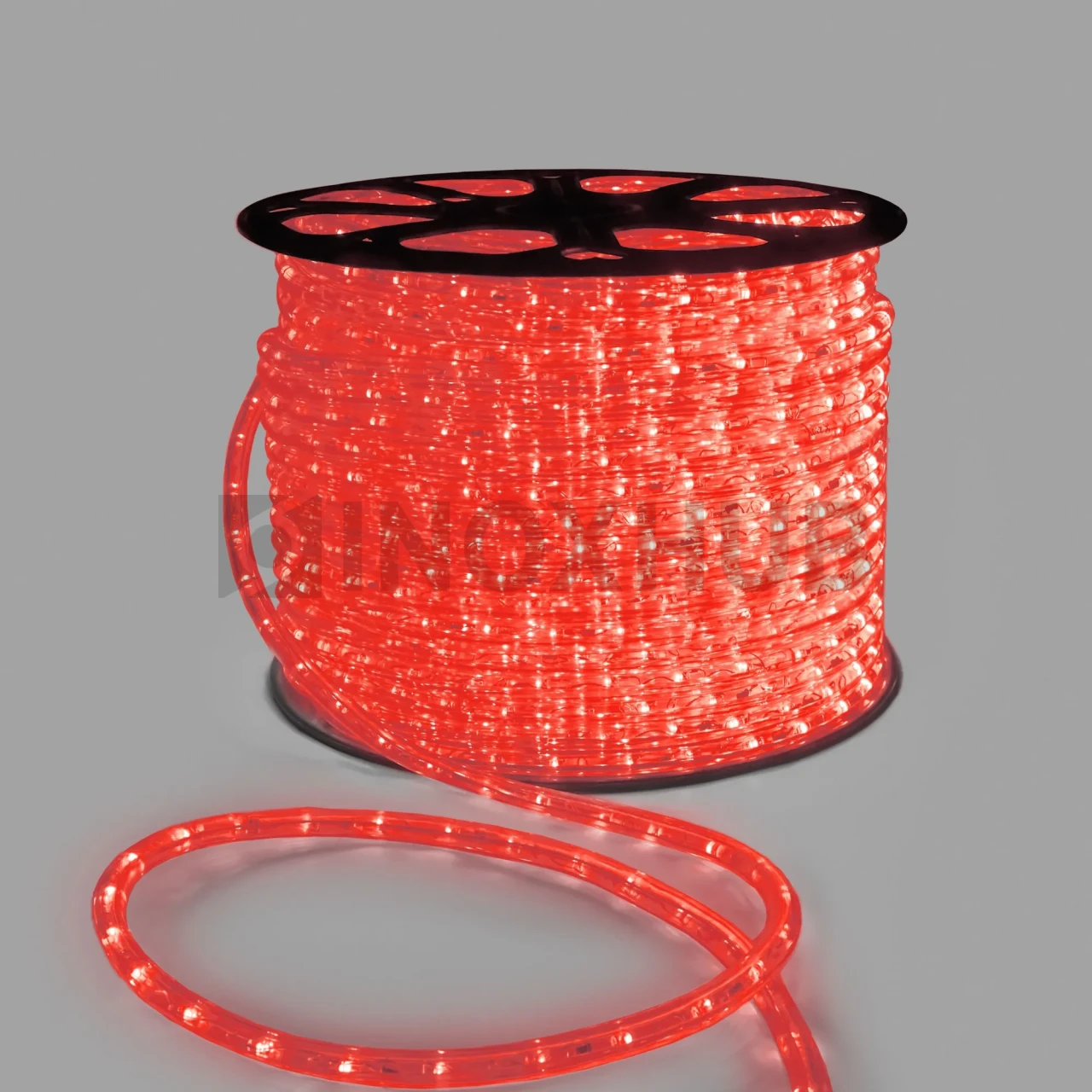 Дюралайт INOXHUB двухжильный 13 мм, круглый, бухта 100м, шаг резки 50см, 36 светодиодов на метр, фиксинг, 24В, IP65, КРАСНЫЙ фото Иноксхаб