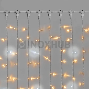 Гирлянда Занавес INOXHUB 2×3м, мерцающий, 600 LED, 220В, IP65, прозрачный провод, ТЕПЛЫЙ БЕЛЫЙ фото Иноксхаб