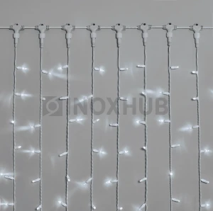 Гирлянда Занавес INOXHUB 2×3м, 600 LED, 220В, IP65, белая резина 2.3мм, БЕЛЫЙ фото Иноксхаб