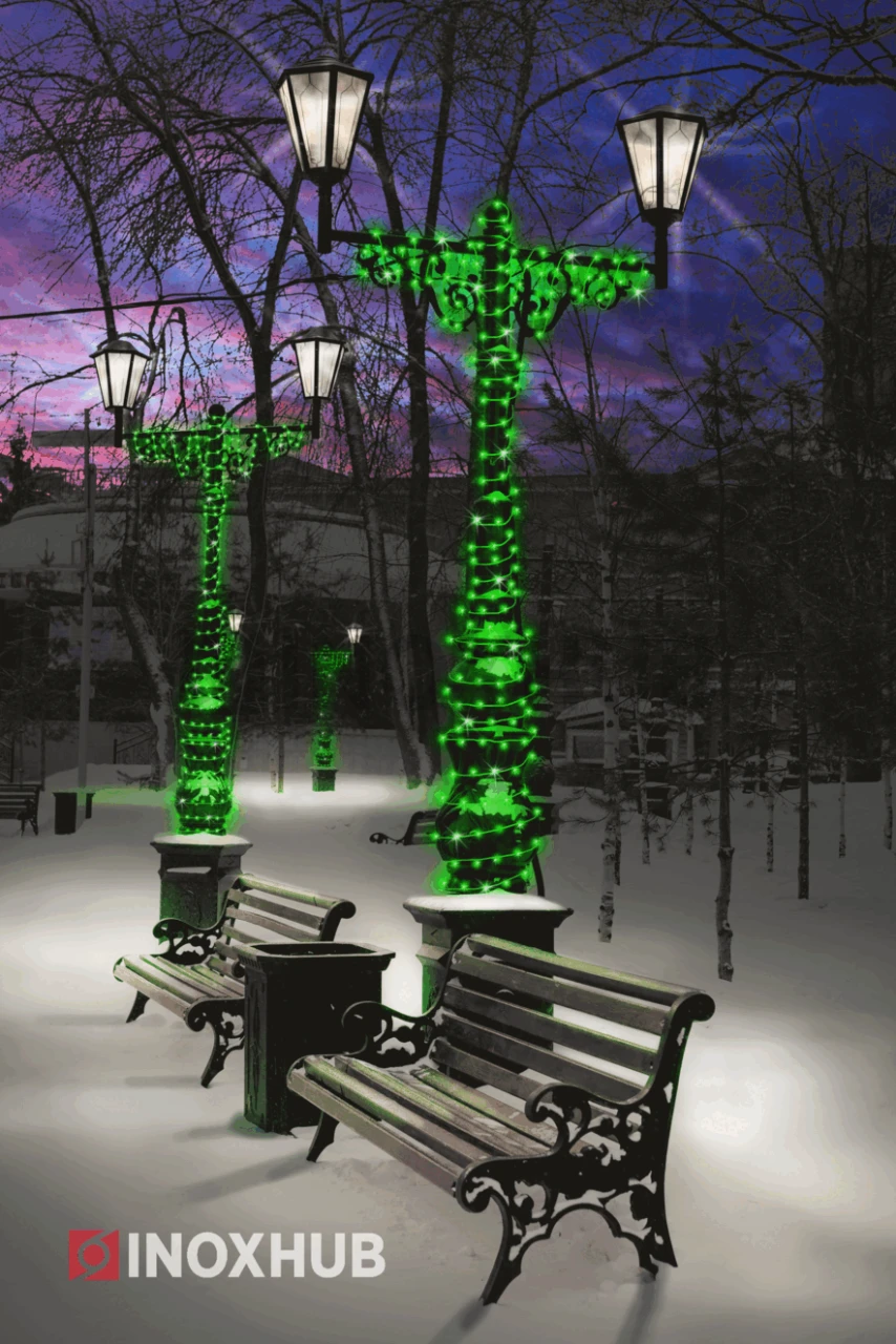 Светодиодная гирлянда INOXHUB Нить 10м, 100 LED, соединяемая, с мерцанием, 24В, IP65, белый резиновый провод 3.3мм, ЗЕЛЕНАЯ фото Иноксхаб