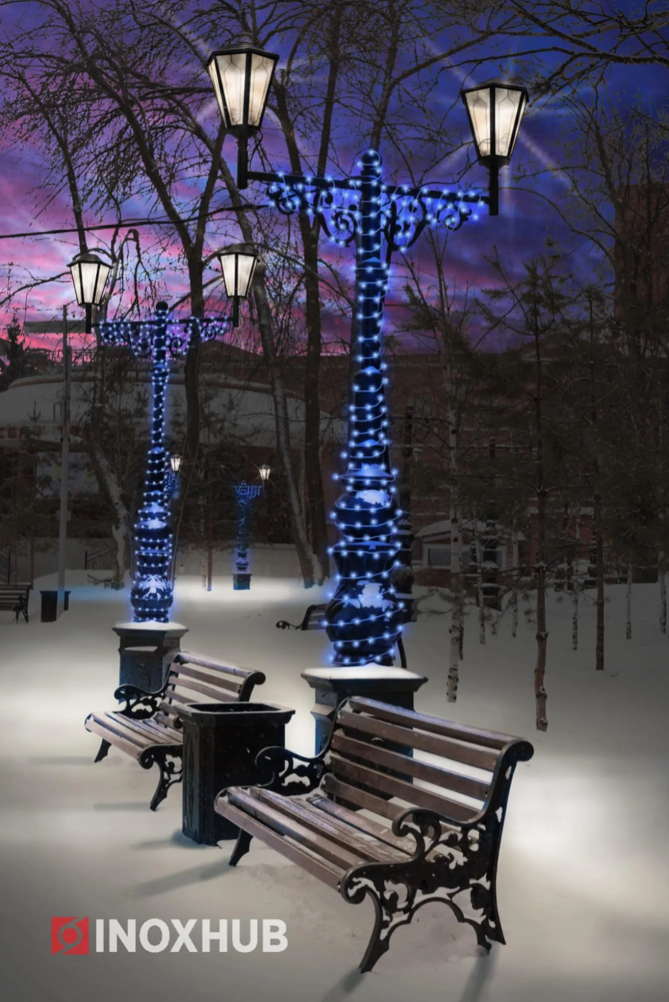 Светодиодная гирлянда INOXHUB Нить 10м, 100 LED, соединяемая, 220В, IP65, белый резиновый провод 3.3мм, СИНЯЯ фото Иноксхаб